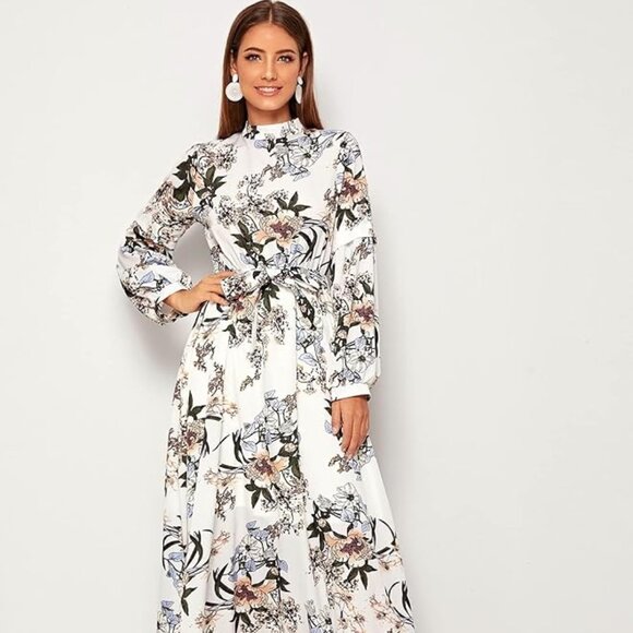 Floral Long Sleeve Maxi Dress with High Collar - Picture 4 of 4